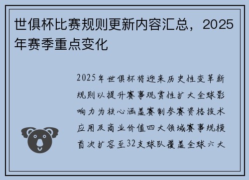 世俱杯比赛规则更新内容汇总，2025年赛季重点变化
